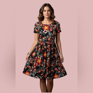 LuLaRoe • Amelia Fit and Flair Dress • Rare Print • Vintage • Black Floral
